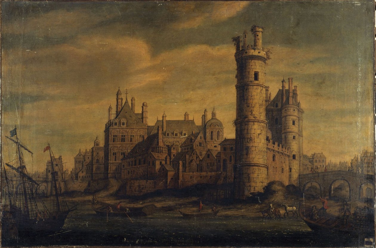 A Torre e a Porta de Nesle, Hôtel de Nevers, cerca de 1650 (óleo sobre tela) de Unknown artist