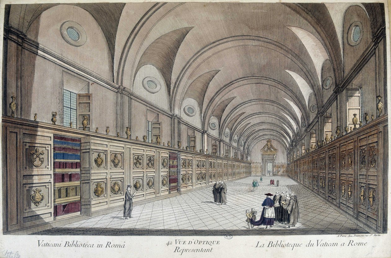 A Bibliotheca Vaticana (Bibliotheca Apostólica) em Roma, gravura de Unknown artist
