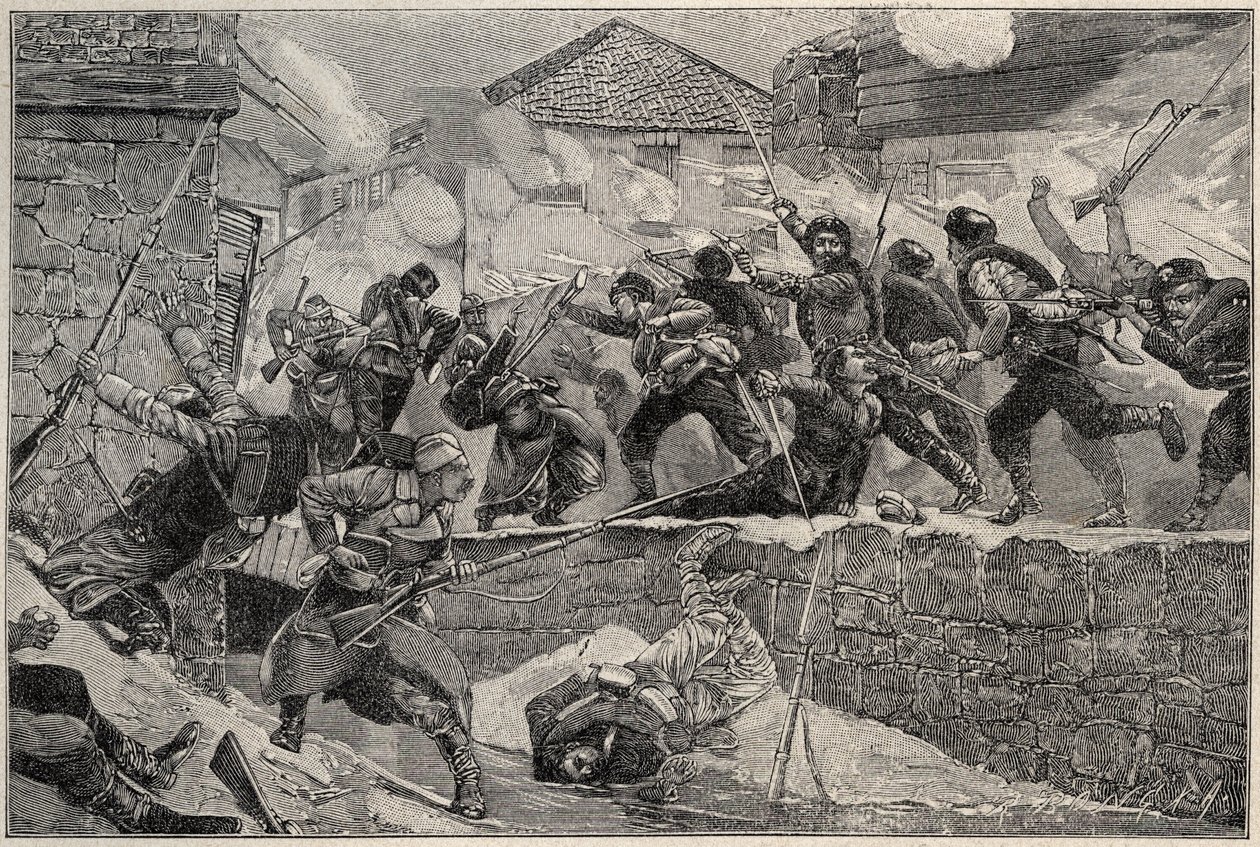 A Guerra entre a Sérvia e a Bulgária, Guerra Búlgara - Guerra Sérvia-Búlgara 1885 - Batalha de Pirot, 27.11.1885 - Batalha de Guerra Sérvia-Búlgara de Pirot 1885 de Unknown artist