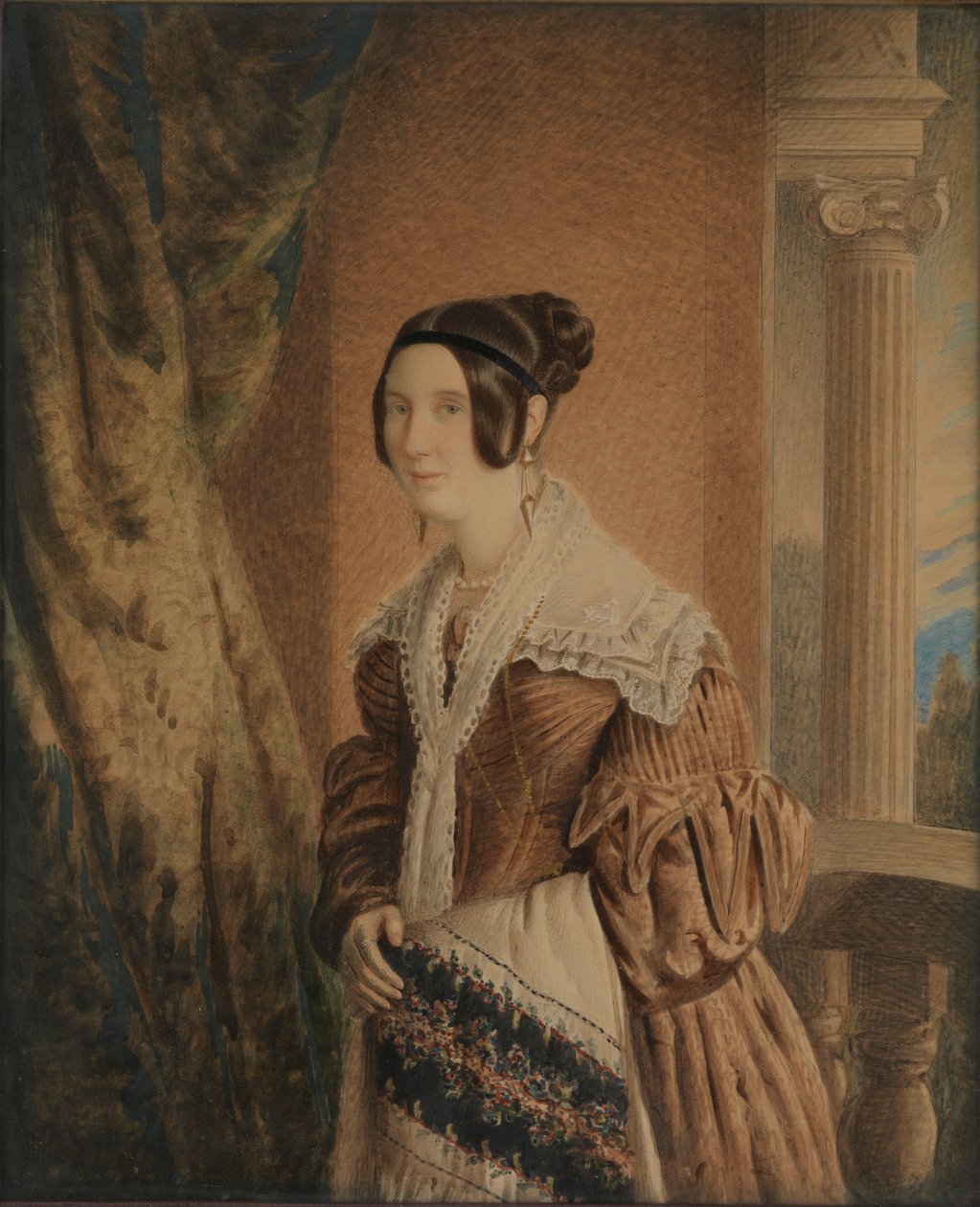 A Mulher do Capitão William Hewett, c.1840 (aguarela, madeira, vidro) de Unknown artist