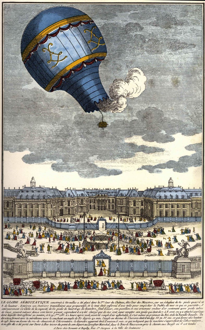 O globo aerostático construído em Versalhes, em 1783. de Unknown artist