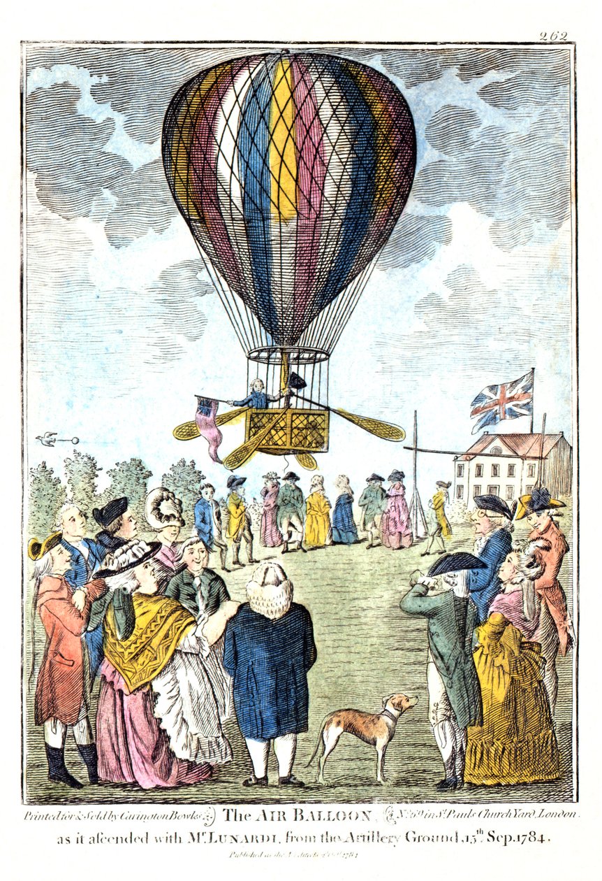"O balão de ar enquanto subia com o Sr. Lunardi do terreno de artilharia, 15 de setembro de 1784 de Unknown artist