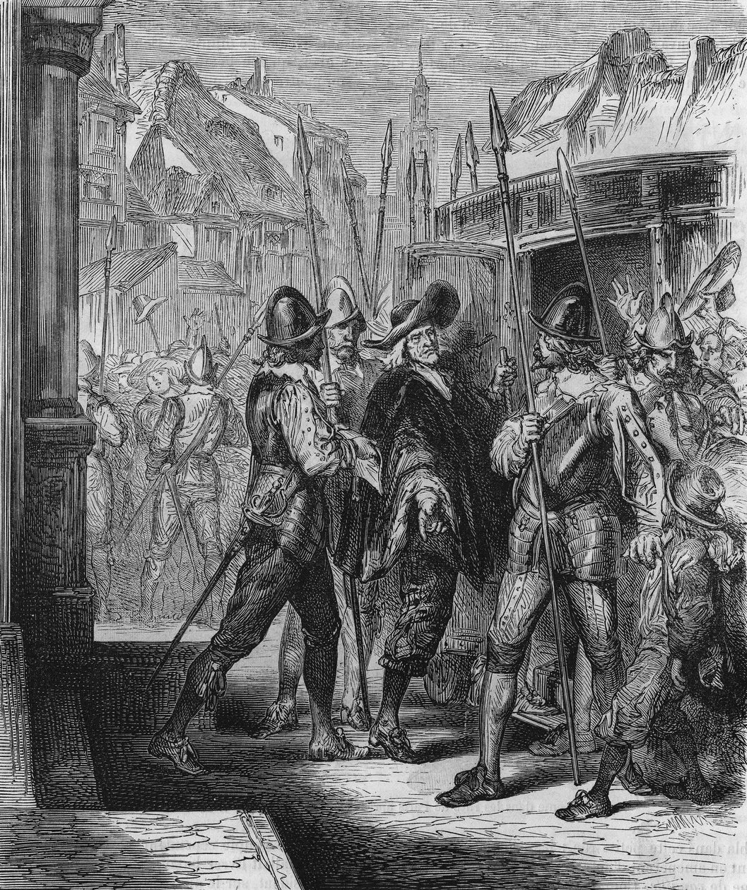 A prisão de Pierre Brousel (1575 - 1654) em 1648, sob a ordem de Ana da Áustria, que provocou o alívio do povo (dias das barricadas) e da Fronde. Gravura a partir de 1866. de Unknown artist