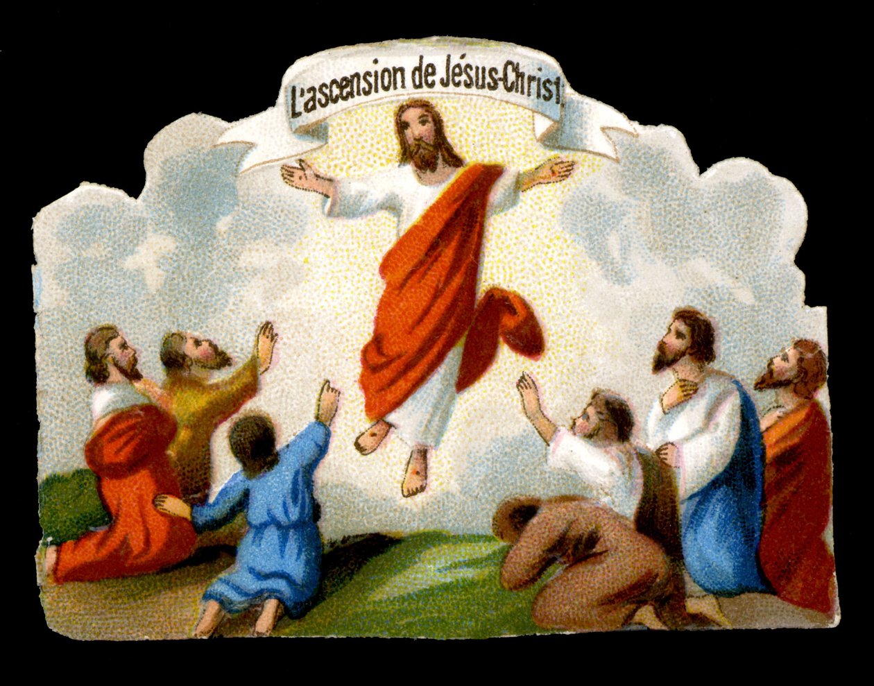 A ascensão de Cristo ao Jardim das Oliveiras perante os Apóstolos. A cromolitografia do século XIX. de Unknown artist