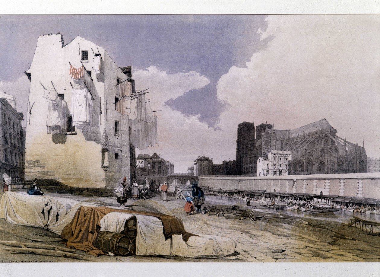 As margens do Sena e Notre Dame de Paris - litografia de Unknown artist