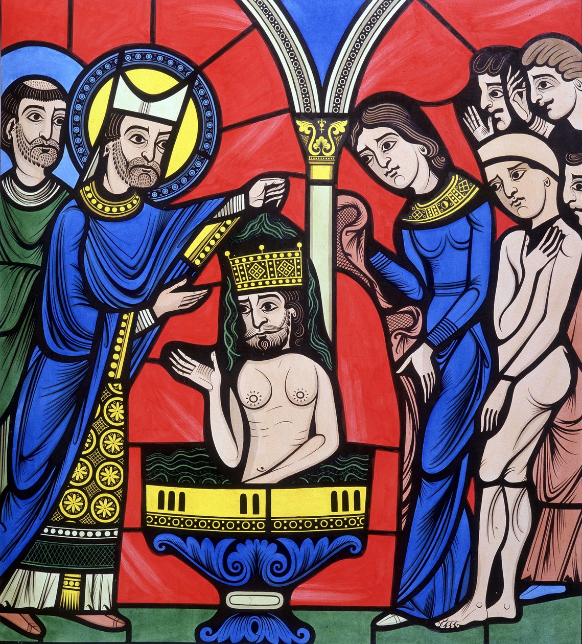 O batismo de Cristo. O colégio é semelhante a um vitral da Catedral de Le Mans. Traçado do século XIX. de Unknown artist