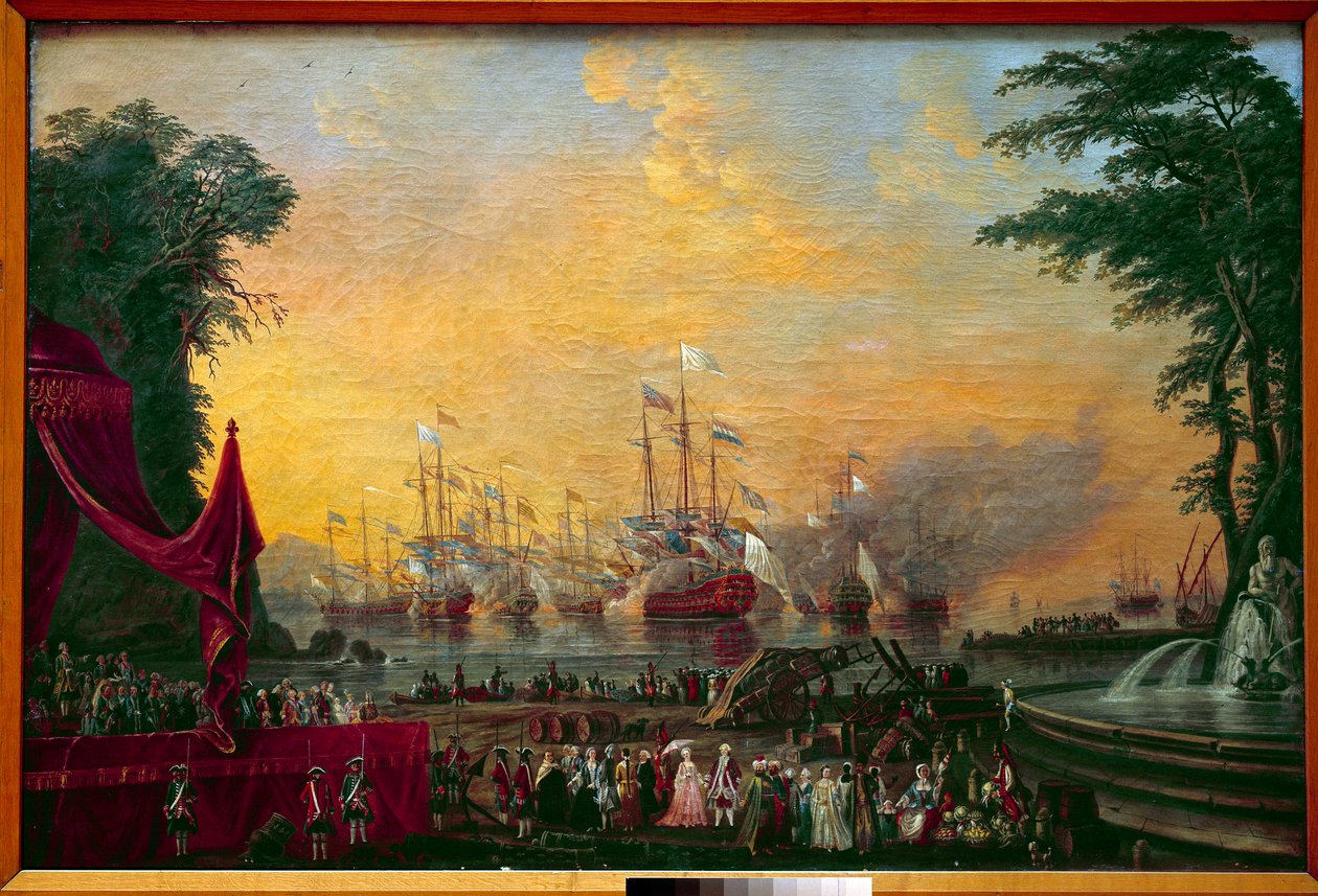 A frota de baluartes em Toulon explode durante a visita do Conde de Provença (futuro Luís XVIII) e do Imperador José II da Áustria Pintura Anónima. Museu Marinho de Paris do século XVIII de Unknown artist