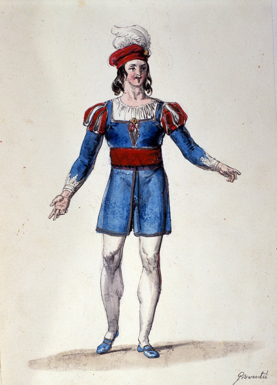 A personagem que interpreta Juventude no ballet "Il noce di Benevento" do compositor austríaco Franz Xaver Sussmayr (1766-1803). Ilustração do século XIX de Unknown artist