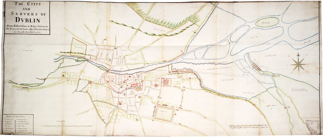A cidade e os subúrbios de Dublim, de Kilmainham a Rings-End, nos quais os rios, ruas, vielas, becos, igrejas, portões, etc. são descritos com exatidão no 15º N.º 1673 de Unknown artist