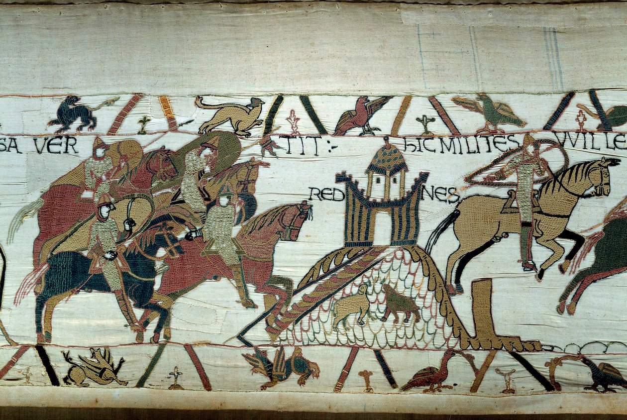 A conquete da Bretanha pelo Duque da Normandia Guilherme o Conquistador (1027-1087): a captura de Rennes Detalhe da tapeçaria de Bayeux ou Bordado da Rainha Mathilde de Unknown artist