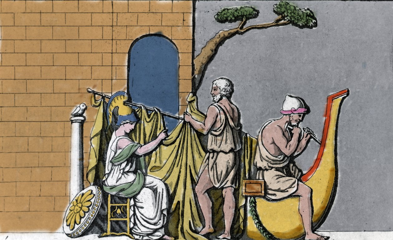 A construção do navio Argo, assistido por Minerva, com a madeira sagrada dos carvalhos de Dodone. de Unknown artist