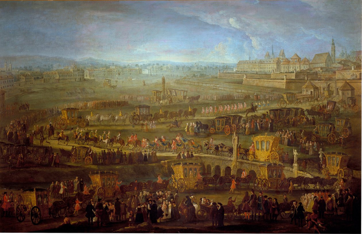 O cortejo do Marquês de Mirepoix (1699-1757) embaixador com os representantes diplomáticos franceses em Viena 12/10/1738 Pintura anónima do século XVIII. Viena, Museu Historisches da Cidade de Unknown artist