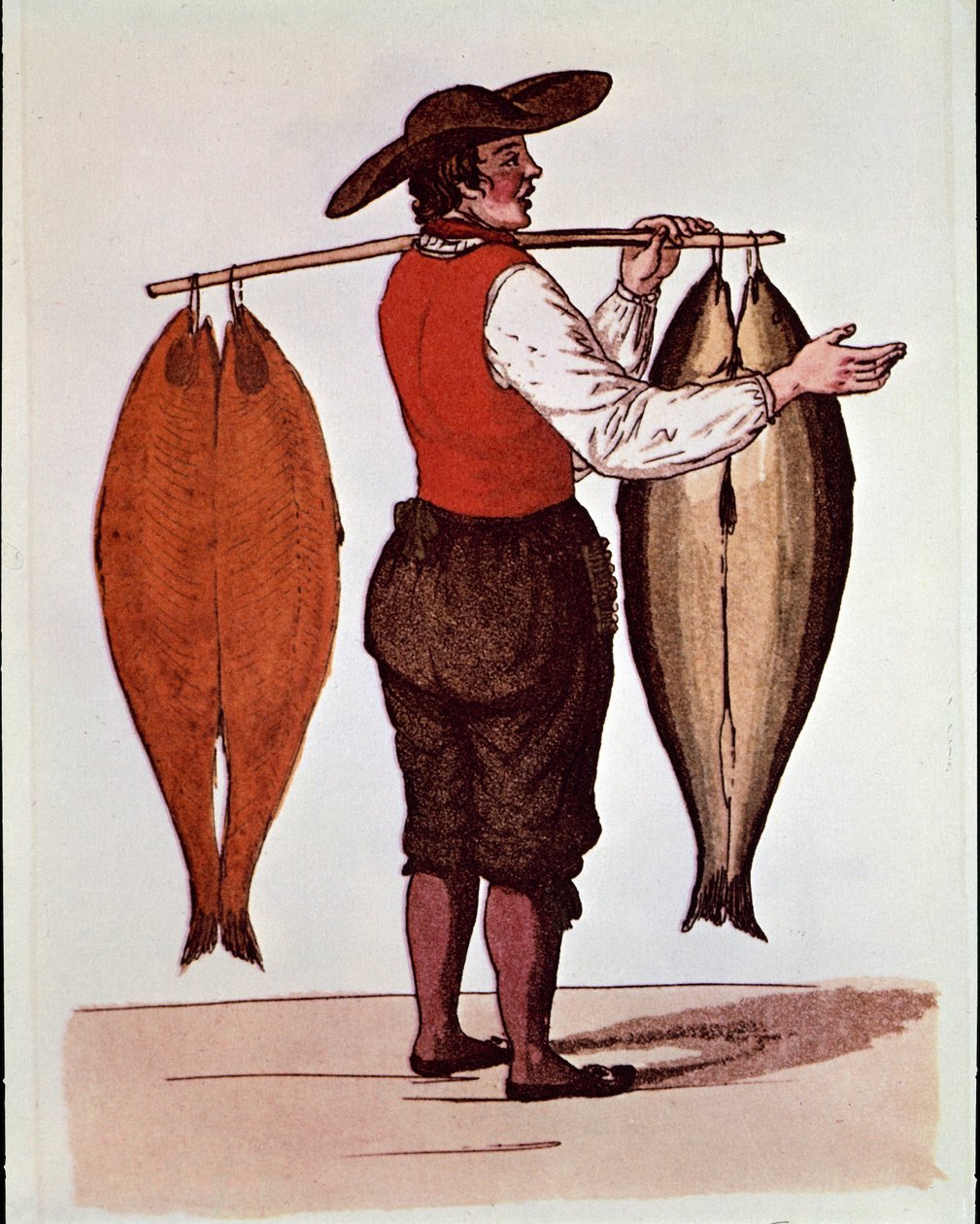 Os gritos de Paris: um comerciante ambulante de salmão fuma Elba. Impressão anónima do século XIX. Coleção Particular de Unknown artist