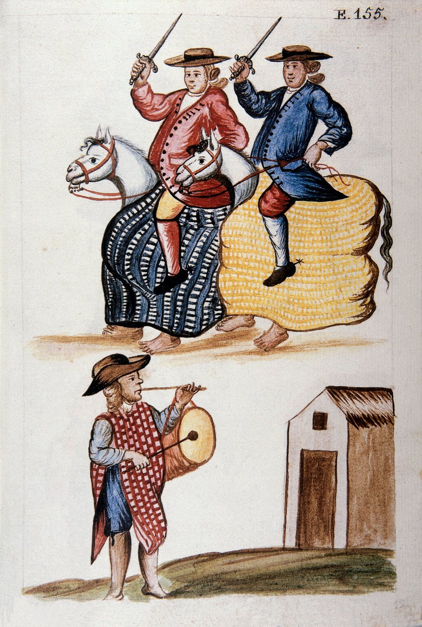 A dança do cavalinho, do livro "Trujillo del Peru" ou "Códice Martínez Compañón", de Baltazar Martinez Compañón y Bujanda, bispo de Trujillo (1782-1785) de Unknown artist