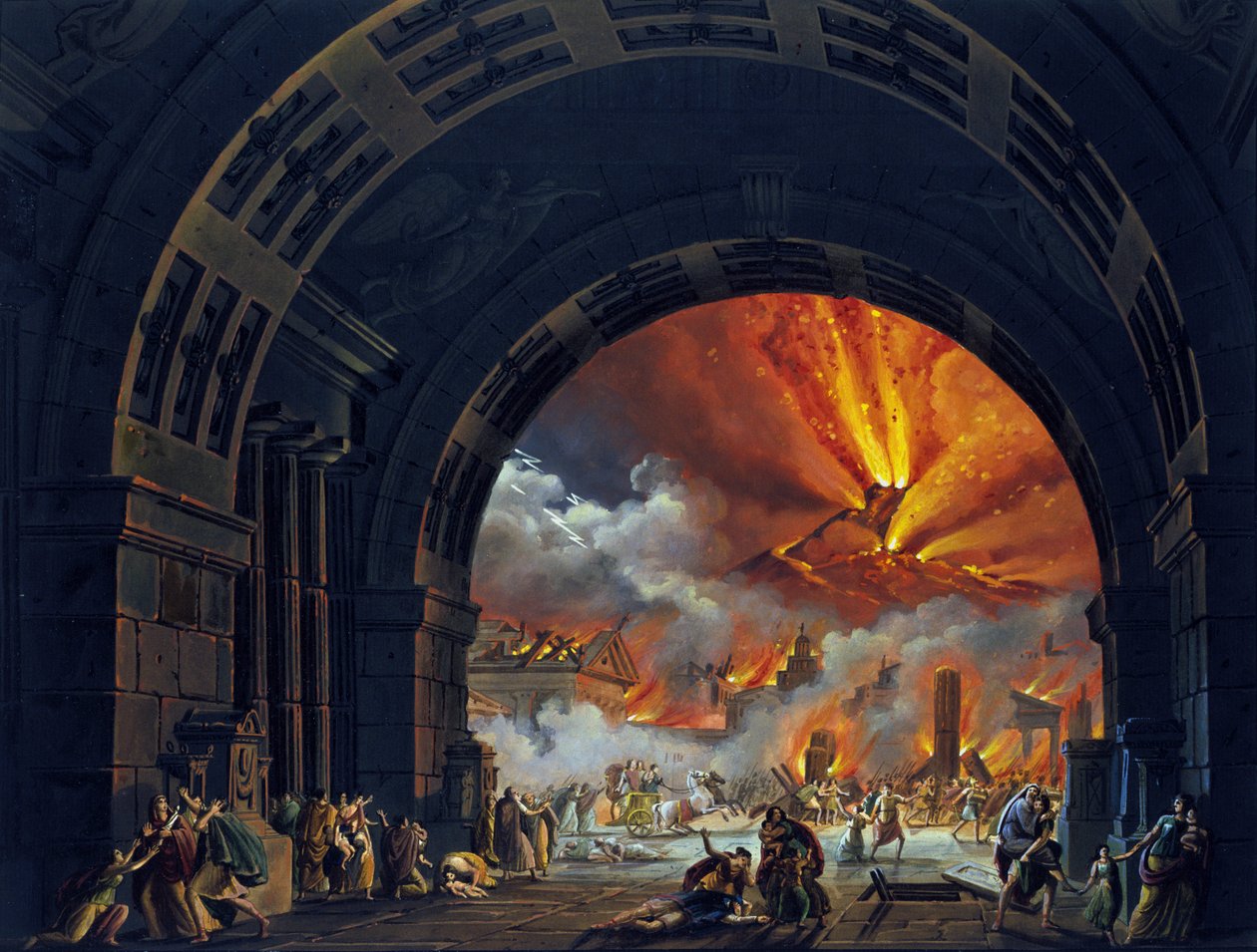 A destruição de Pompei. (erupção do Vesúvio) Pintura a óleo para a ópera de Giovanni Pacini. "O Último Dia de Pompei." 1817. Teatro alla Scala de Milão. de Unknown artist