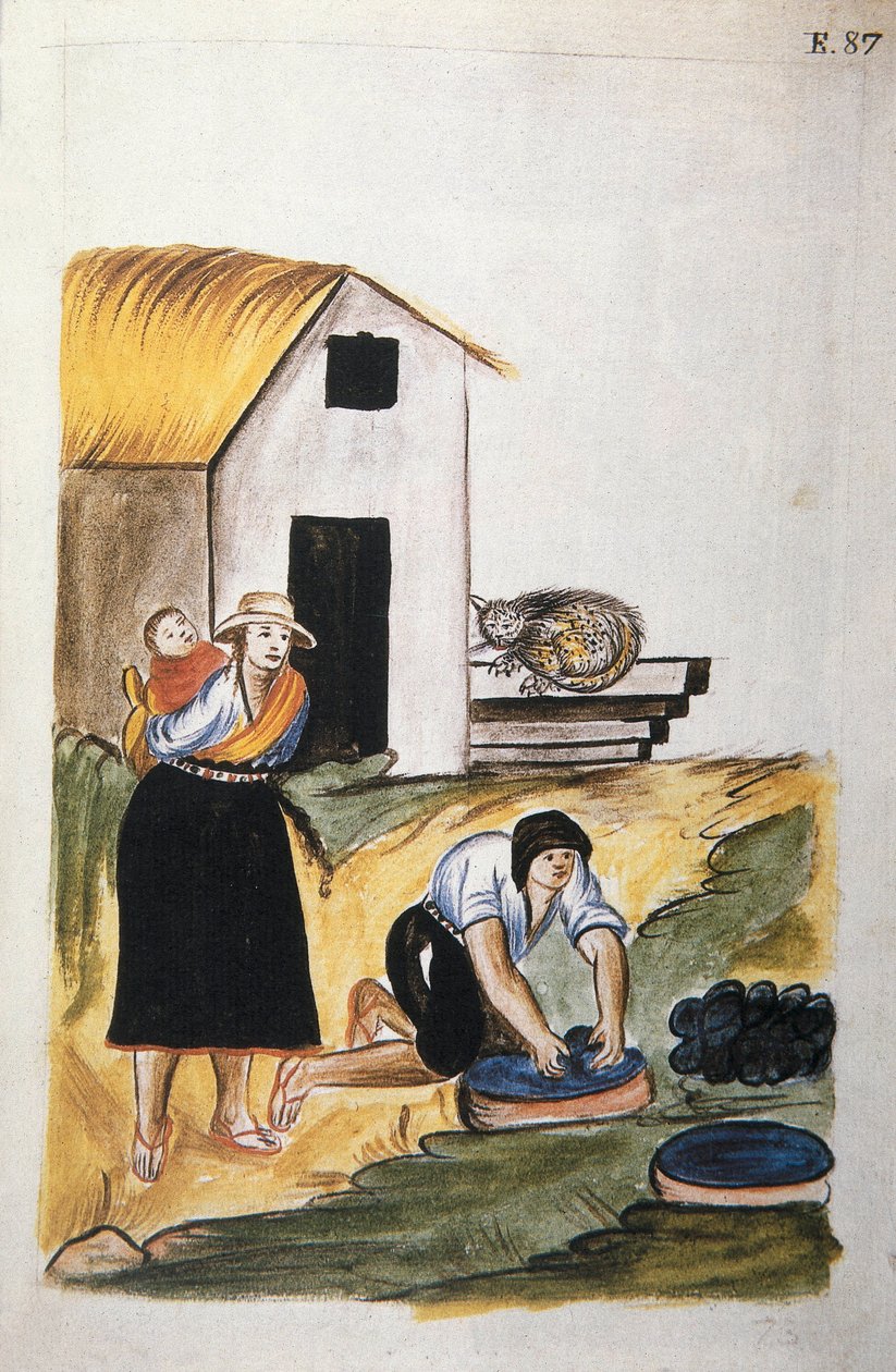 O tingimento da lã, do livro "Trujillo del Peru" ou "Códice Martínez Compañón", de Baltazar Martinez Compañón y Bujanda, bispo de Trujillo (1782-1785) de Unknown artist