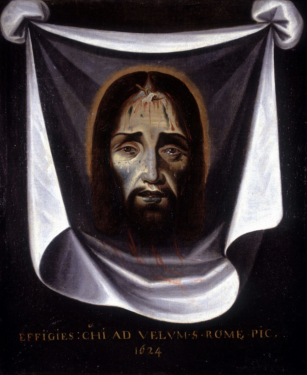 A efígie de Cristo pintada da tela preservada na Igreja de São Silvestre em Roma de Unknown artist
