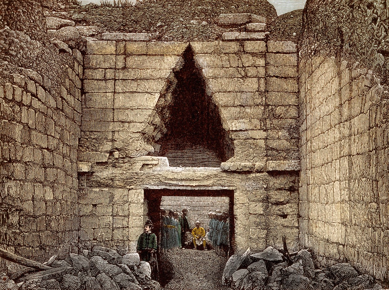 As escavações em Mycenes dirigidas por Heinrich Schliemann (1822-1890) - O portão do leão, entrada principal de Mycenae - de Unknown artist