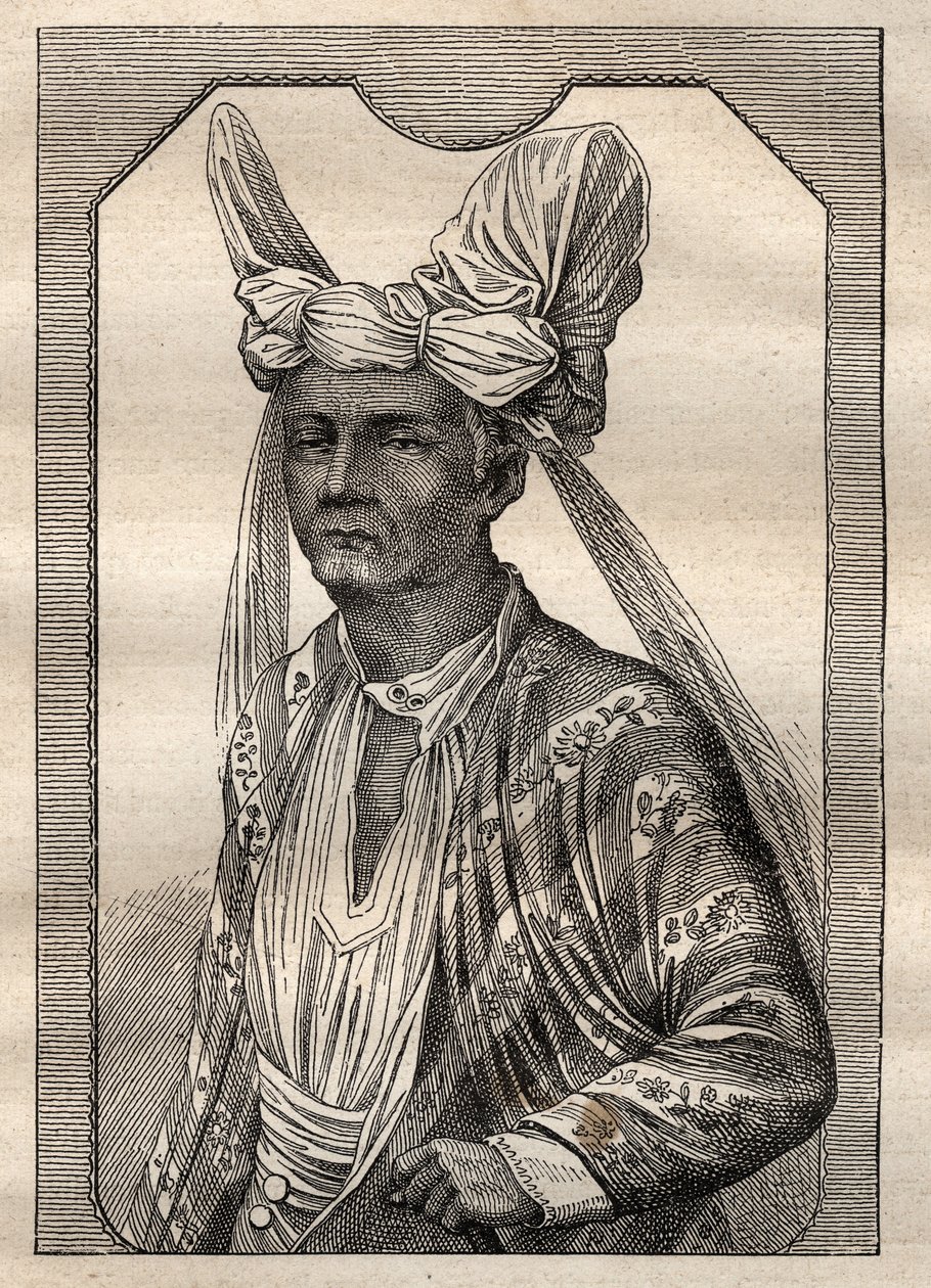 A expedição pelo mundo (1790-1792) do capitão Etienne Marchand (1755-1793): retrato do rei da ilha de Timor (arquipélago indonésio) - ilustração tirada de "Os Grandes Marinheiros do século XVIII". de Unknown artist