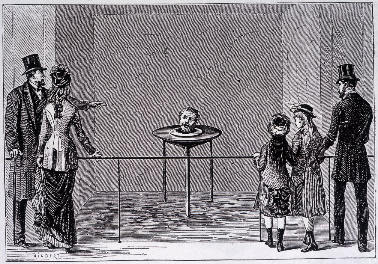 A experiência do "parlant decapite" de Robert Houdin - gravura, final do século XIX de Unknown artist