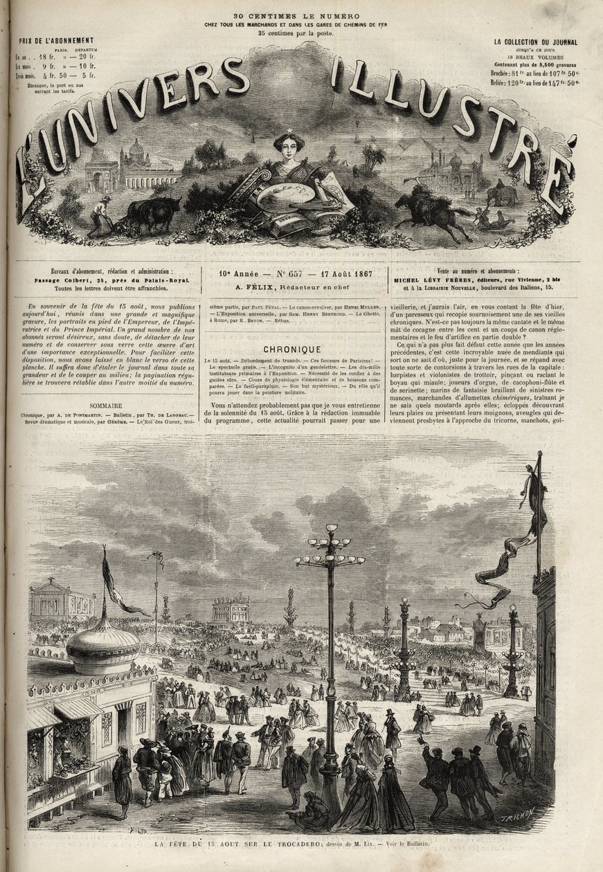A festa de 15 de Agosto de 1867 no Trocadero em Paris - O universo ilustre de 1867 de Unknown artist