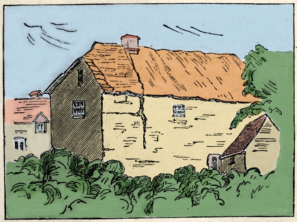 A casa de Francis Drake (1540-1596), explorador britânico e corsário em Crowndale, perto de Tavistock. Foi destruída no século XIX. de Unknown artist