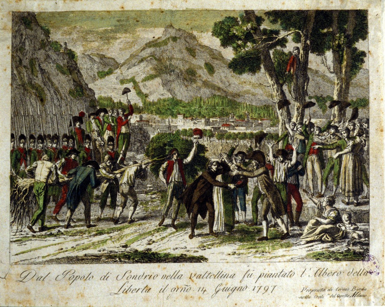 Os habitantes de Sondrio de la Valtellina plantam a árvore de Liberte, símbolo da vitória sobre o Antigo Regime. 14/06/1797. A gravura. de Unknown artist
