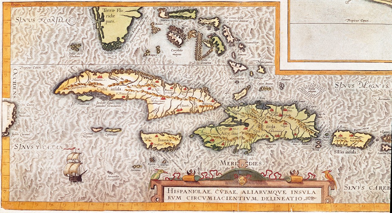As ilhas das Grandes Antilhas e das Pequenas Antilhas no Mar das Caraíbas (mapa de Unknown artist
