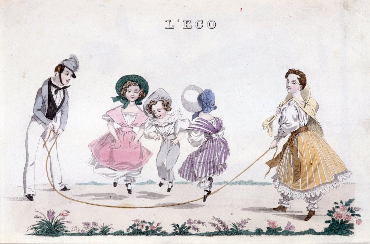 A corda de saltar, grupo de crianças da burguesia a brincar. 1830 de Unknown artist