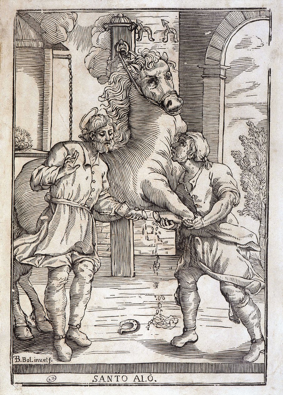 O milagre de São Eloi (cura de um cavalo amputado) - gravura de Unknown artist
