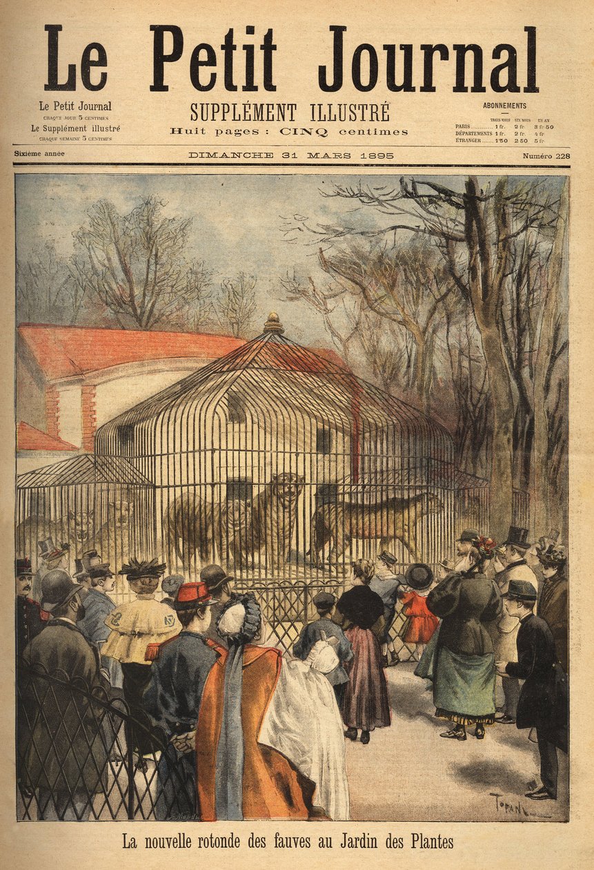 A nova rotunda das feras no jardim das plantas em Paris. Gravura no "Le petit journal" 31/03/1895. A colecção da Selva. de Unknown artist