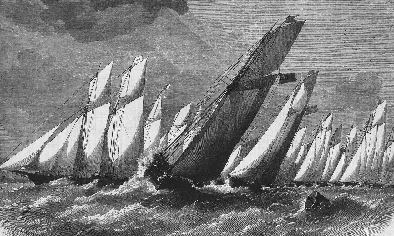 A corrida oceânica do Royal Victoria Yacht Club em 1868 - gravura, Bibl. des Arts deco. de Unknown artist
