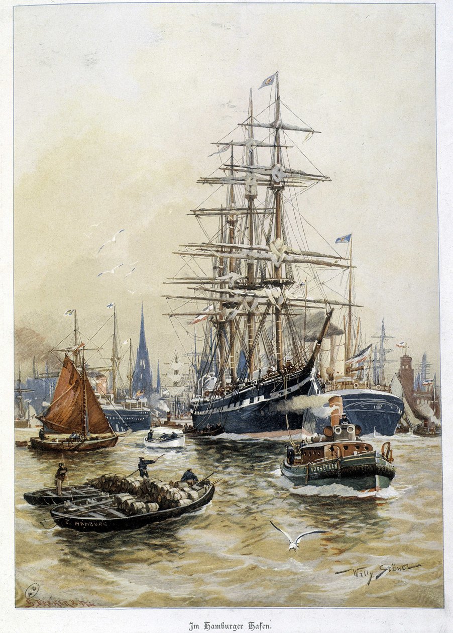 O porto de Hamburgo, no século XIX de Unknown artist
