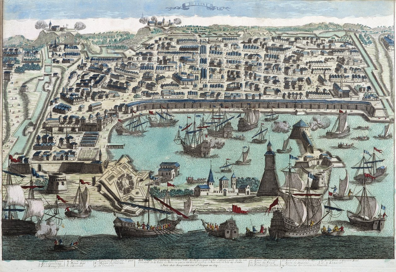 O porto de Messina - Gravura do século XVIII de Unknown artist