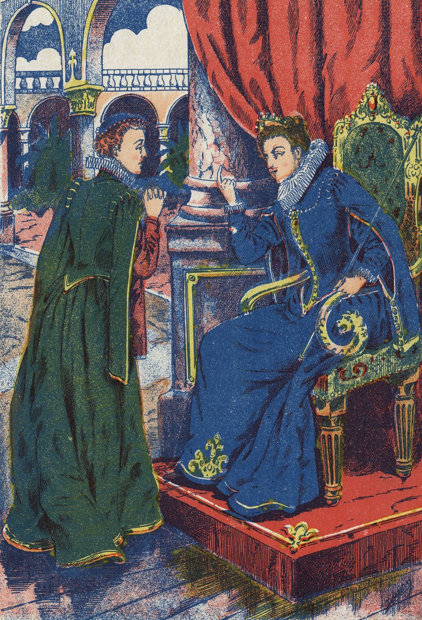 A princesa vai consultar a sua madrinha. Ilustração anônima do conto "Donkey Skin" de Charles Perrault (1628-1703), escritor francês. Imagery Marcel Vagne, Jarville Nancy, sem data (final do século XIX). de Unknown artist