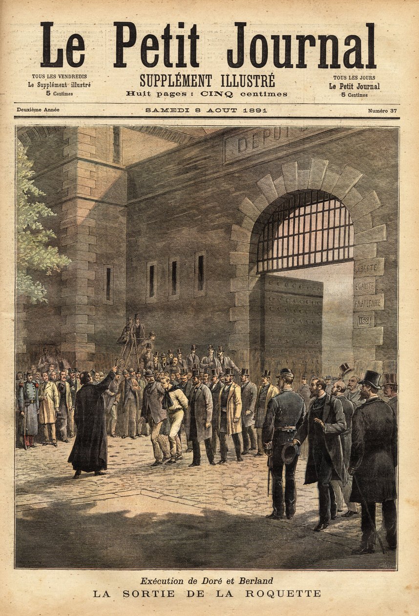 A libertação da prisão parisiense do foguete em 27 de julho de 1891, os criminosos Dore e Berland são condenados à morte. Gravação de" Henri Meyer no "Le petit journal" 8/08/1891. A coleção de Selva. de Unknown artist