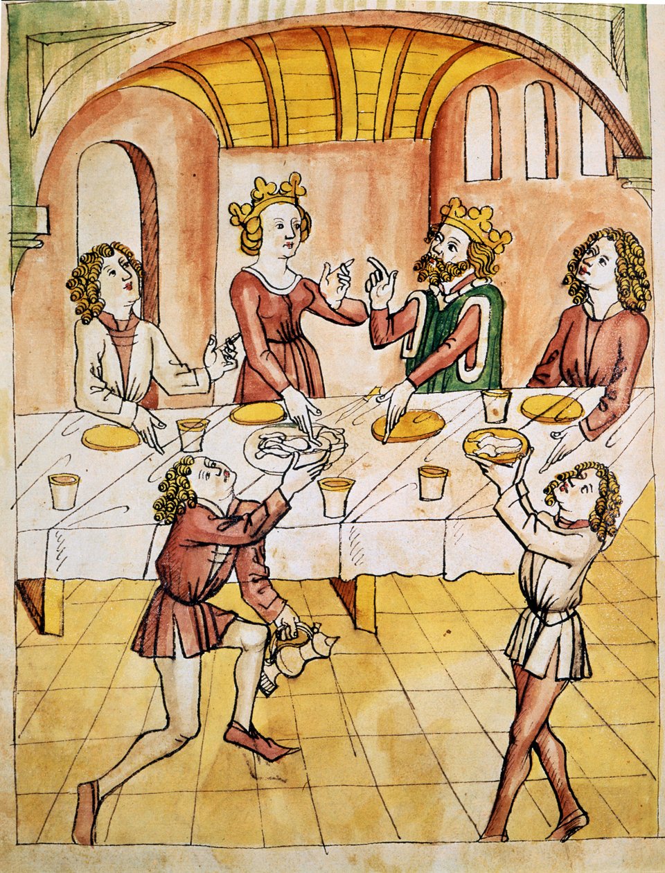 A sala das cem mesas. Fac-símile do século XVIII depois de Perceval por Wolfram von Eschenbach de Unknown artist