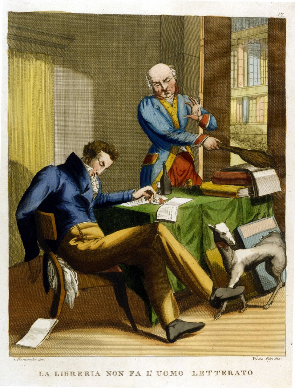 O ditado: "A biblioteca não faz o homem cultivar". Ilustração de uma colecção de provérbios do século XVIII. de Unknown artist