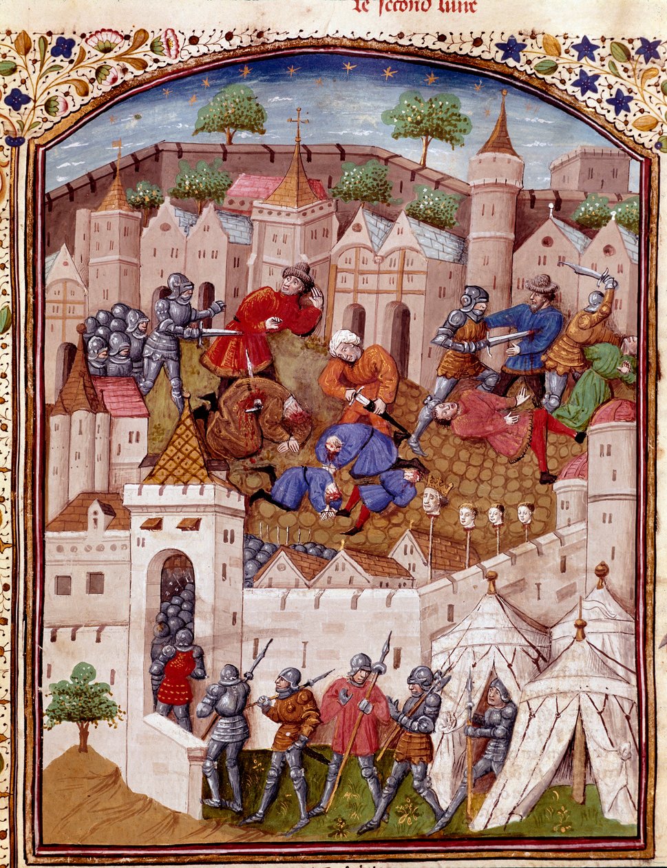 O cerco de uma cidade e o massacre dos seus habitantes Miniatura tirada de "Os Fatos dos Romanos" (ou Li Fet dos Romanos), compilada em conjunto de Saluste e Suetoine e Lucan. Século XV (ms. 1055, fol. 417) Chantilly, Musee Conde de Unknown artist