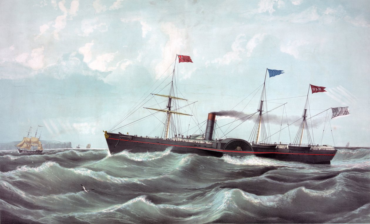 O barco a vapor US Atlantic (navio a vapor US Atlantic) Litografia 1850 de Unknown artist