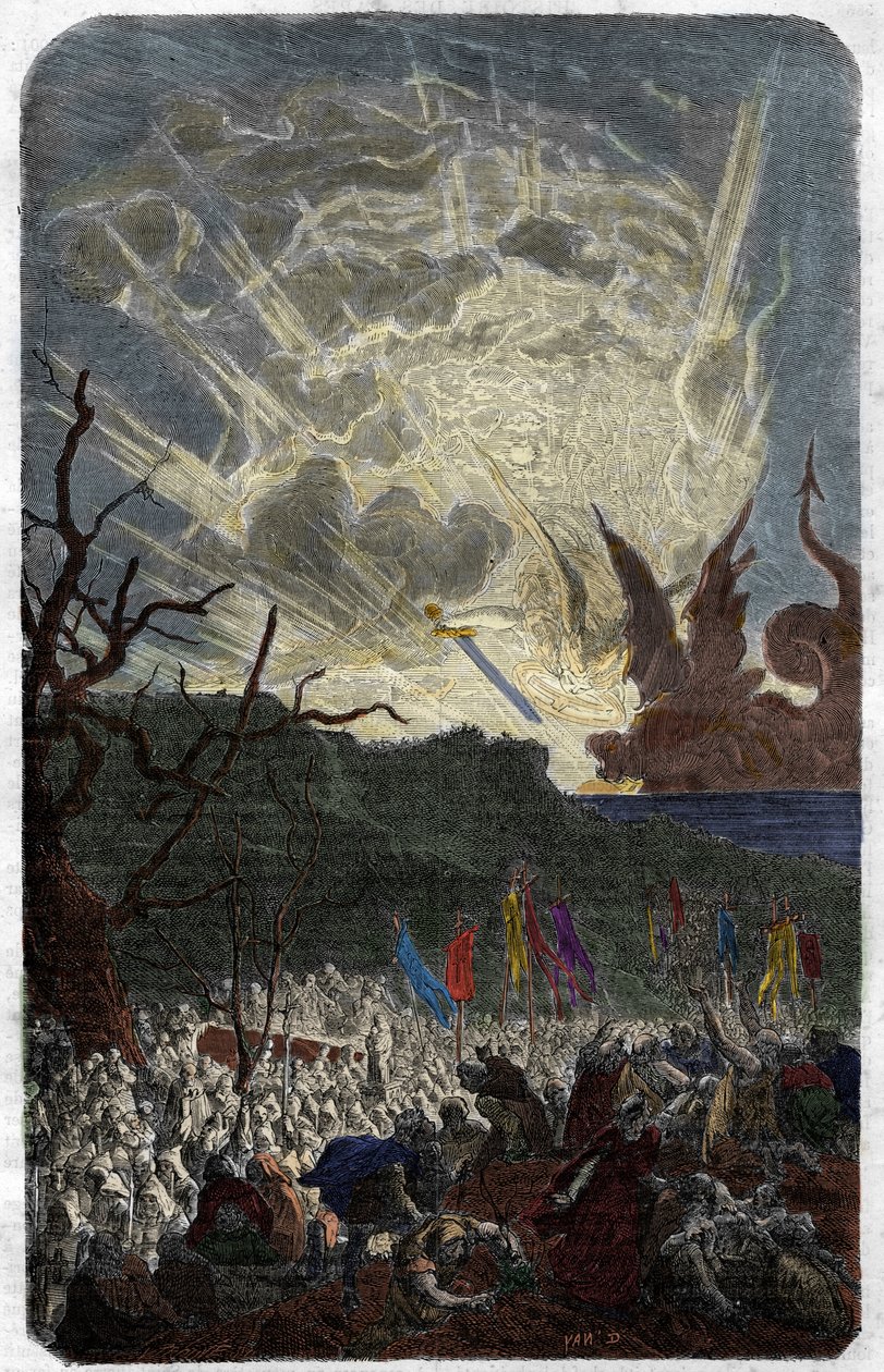 As supersições (medo) do ano mil (1000): o fim do mundo. Gravação em "Histoire des Papes-Rois-Queen and Empereurs a travessa les centuries" por Maurice Lachatre de Unknown artist