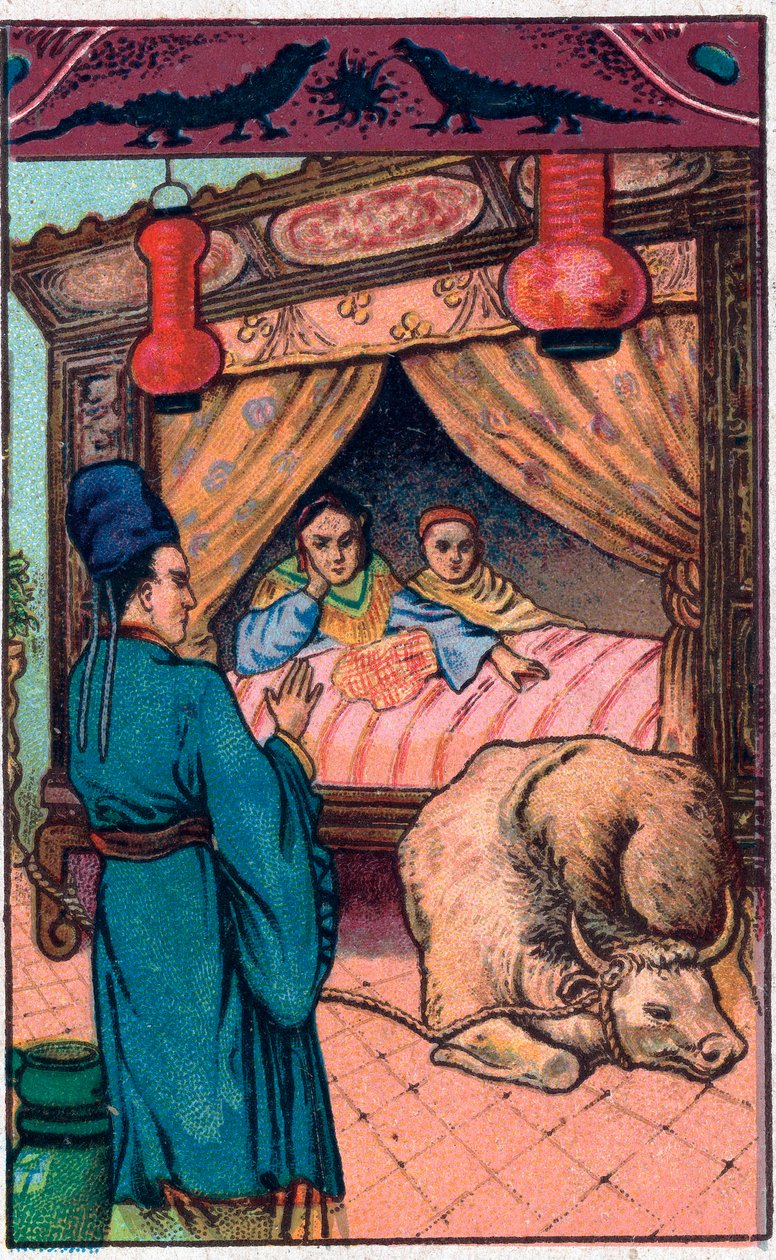O terrível javali. Um conto chinês. A cromolitografia do final do século XIX. de Unknown artist