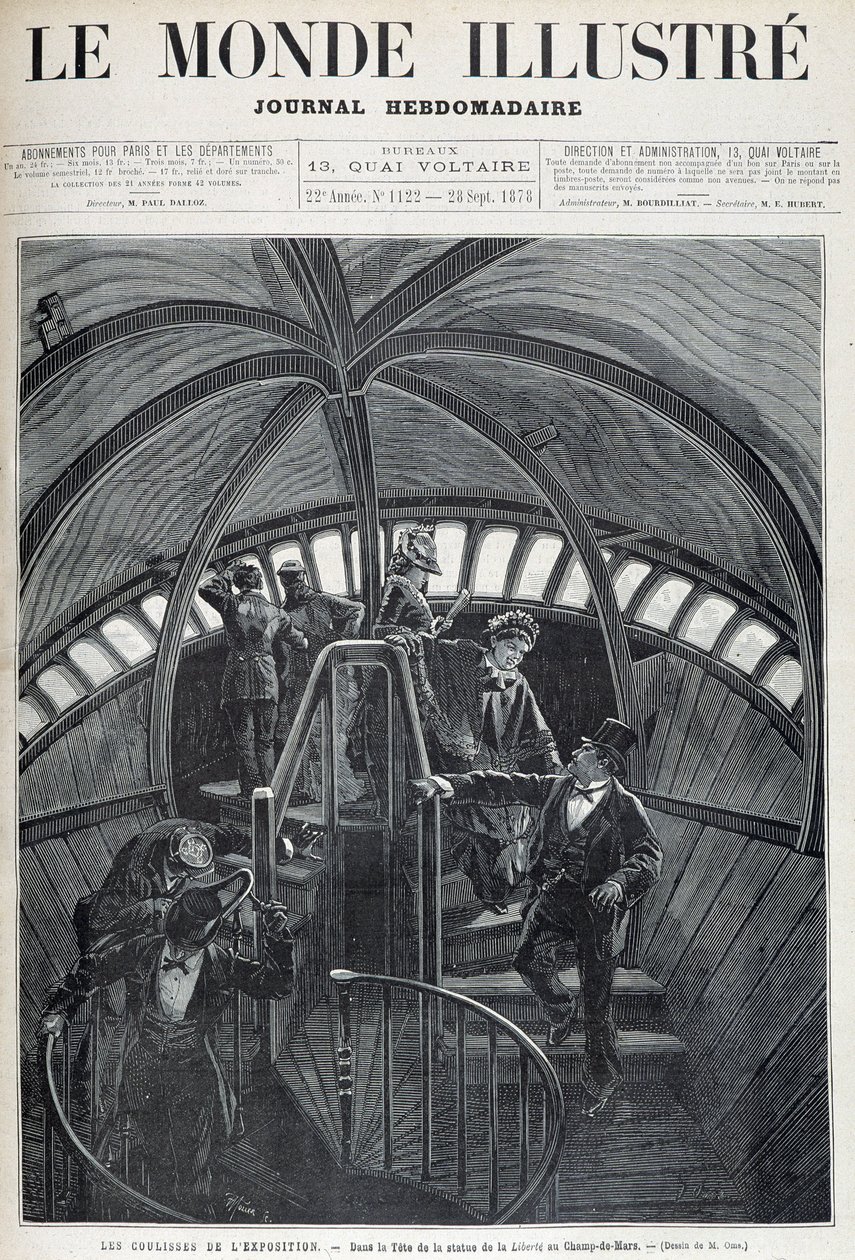 A visita do interior da cabeça da Estátua da Liberdade na Exposição Universal - em "O Mundo Ilustrado" de 28/09/1878 de Unknown artist