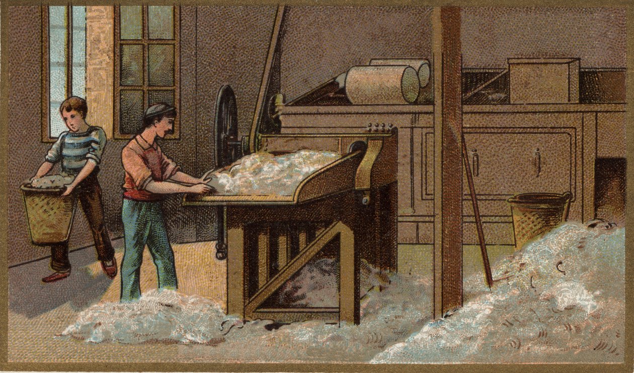 A indústria da lã: debulha. Cromolitografia do final do século XIX de Unknown artist