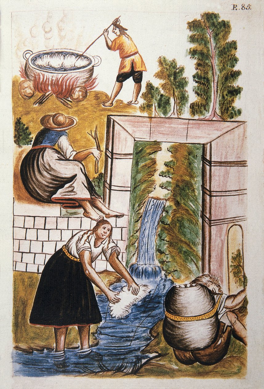 A obra de lã, do livro "Trujillo del Peru" ou "Códice Martínez Compañón", de Baltazar Martinez Compañón y Bujanda, bispo de Trujillo (1782-1785) de Unknown artist