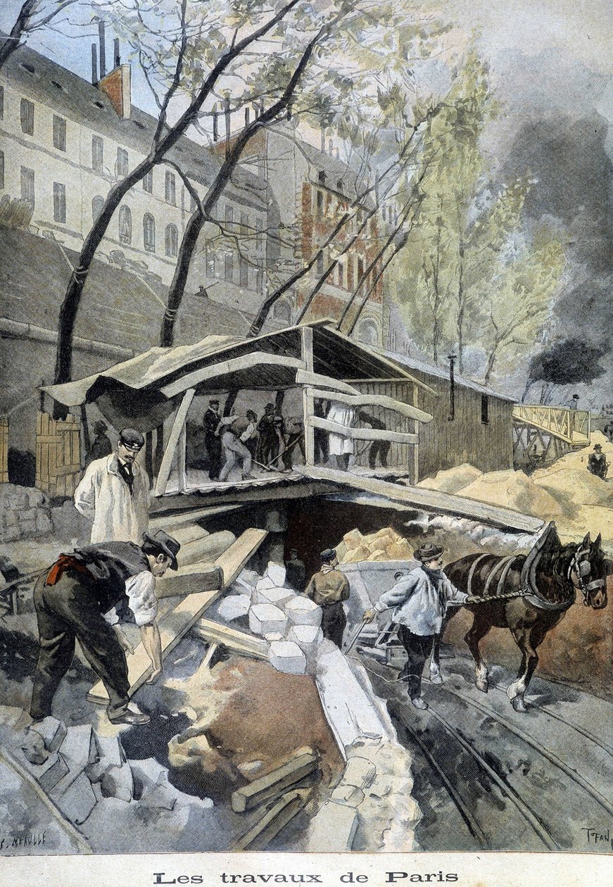 As obras do metrô em Paris - no "Le Petite Journal", maio de 1899 de Unknown artist