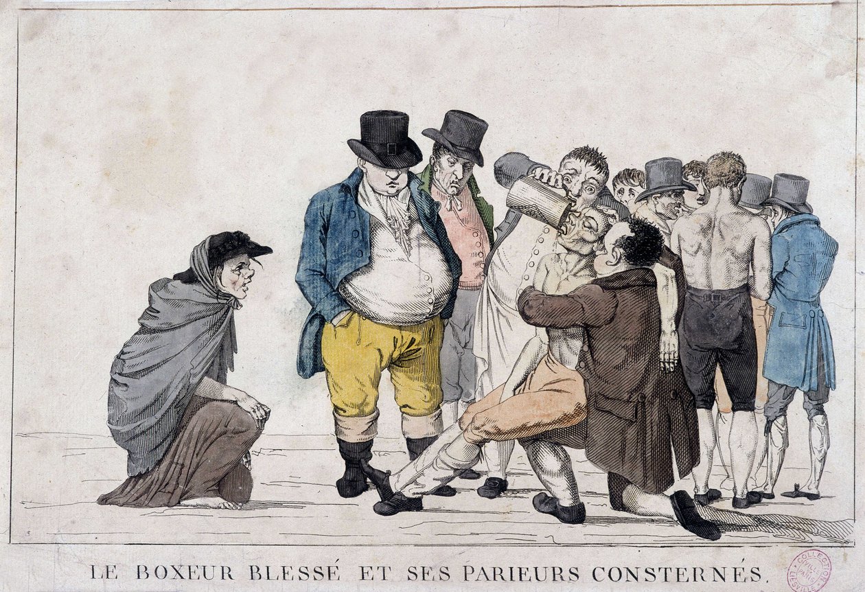 O pugilista ferido e seus apostadores lutadores - século 19, Carnavalet. de Unknown artist