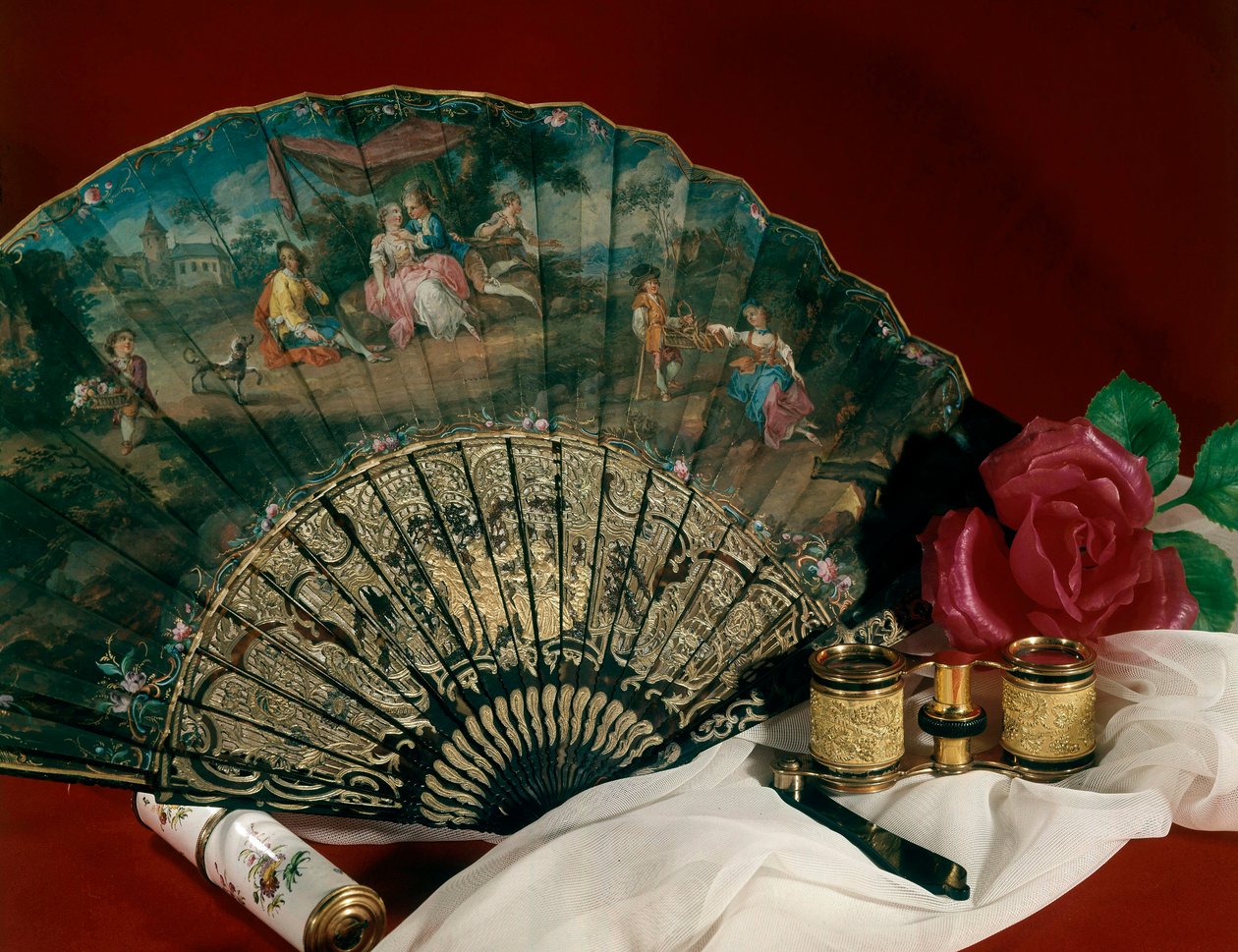 Acessórios de teatro: ventilador e binóculos. Século XVIII. Paris, artes decorativas. de Unknown artist