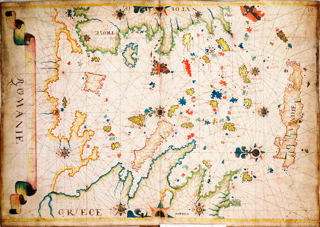 Este tipo de carta marítima primitiva em velino teve origem no Mediterrâneo no século XIII, c.1610 (manuscrito) de Unknown artist