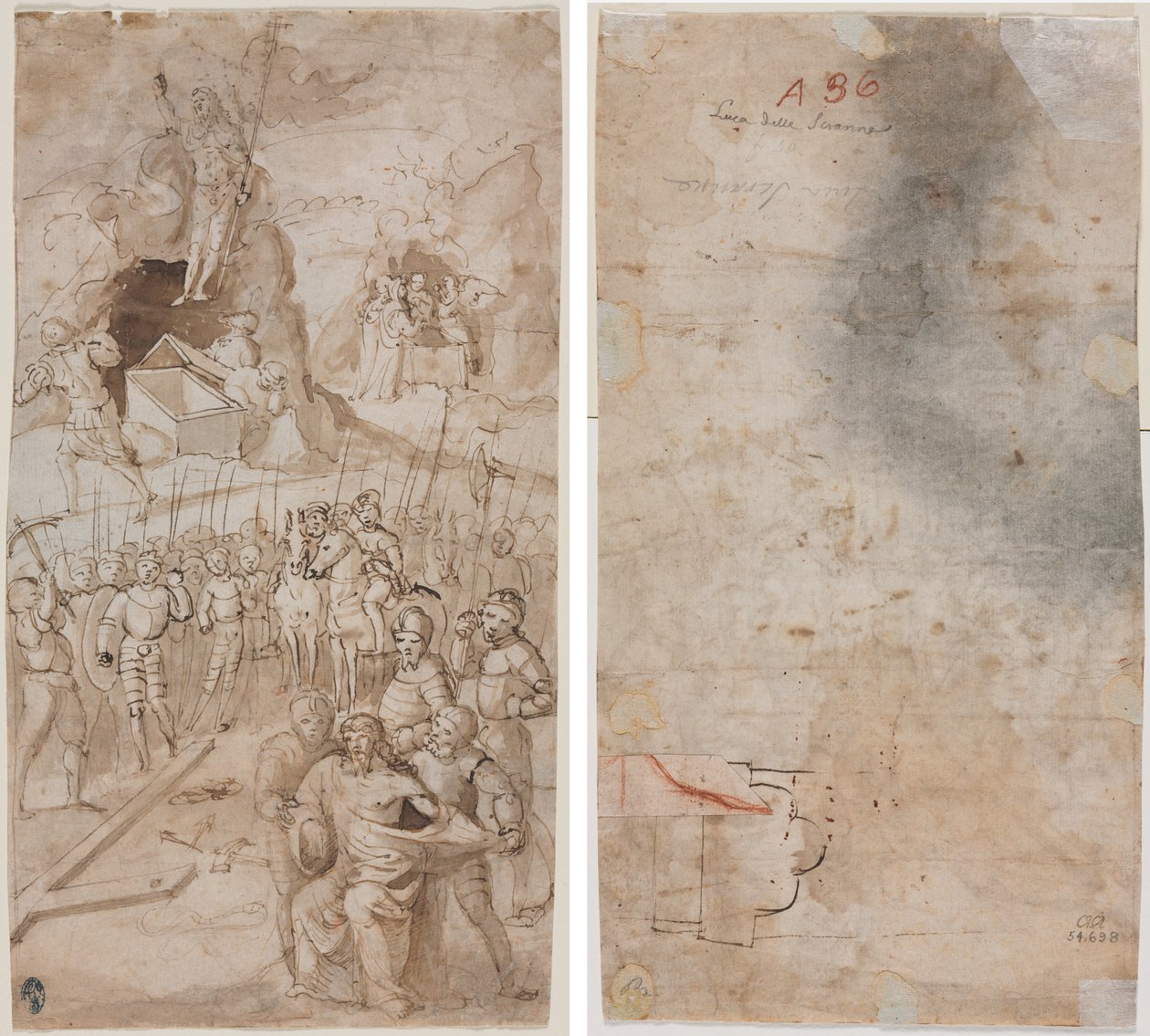 Três Cenas da Paixão de Cristo (reto) Esboço Arquitetônico (verso) de Unknown artist